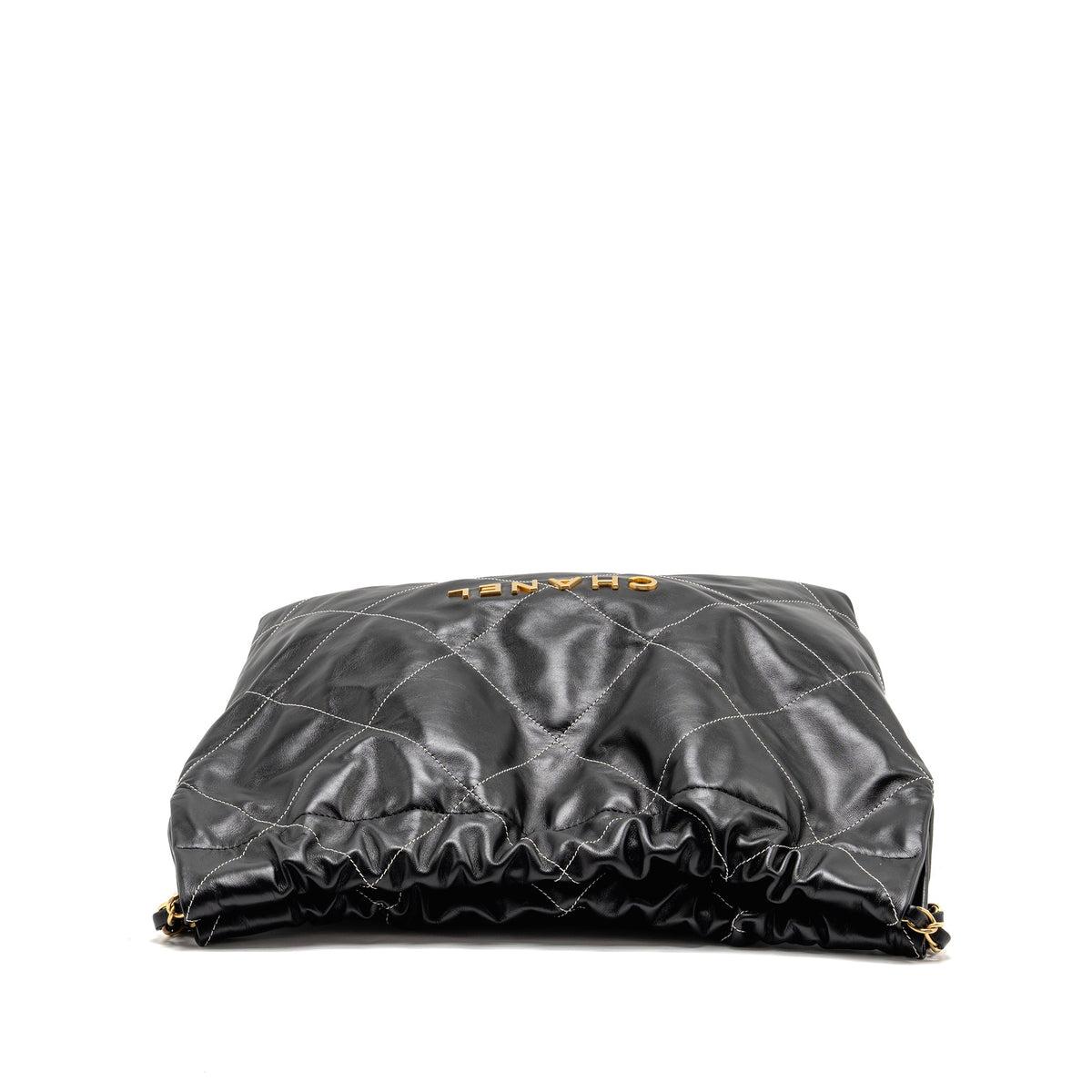 CHANEL MEDIUM 22 BAG WHITE STITCHING CALFSKIN BLACK GHW (MICROCHIP)