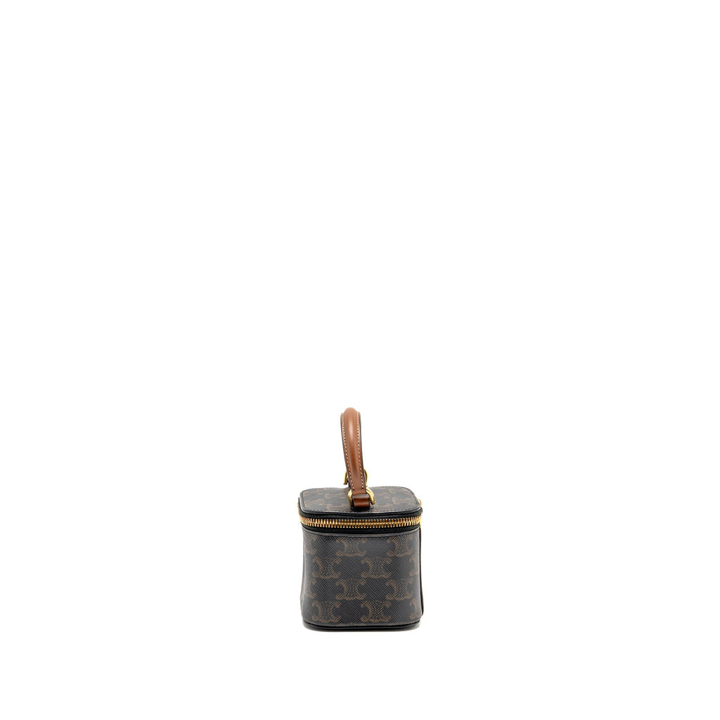 Celine top handle mini vanity case with strap triomphe canvas brown GHW