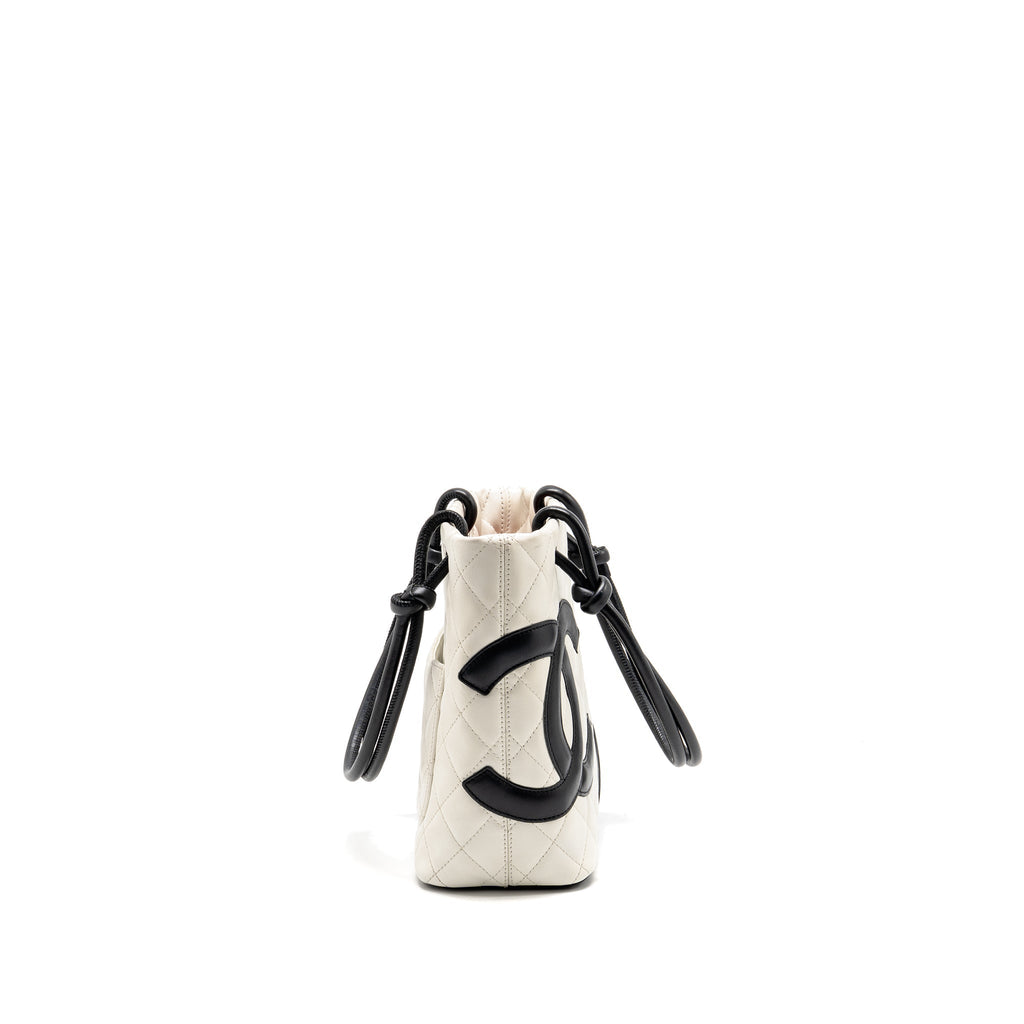 CHANEL SMALL CAMBON LIGNE SHOPPING TOTE BAG CALFSKIN BLACK/WHITE SHW