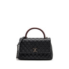 CHANEL MEDIUM COCO HANDLE FLAP BAG LIZARD EMBOSSED HANDLE CAVIAR BLACK RUTHENIUM HARDWARE