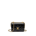 CHANEL GOLD CRUSH MINI FLAP BAG SHINY CALFSKIN BLACK GHW (MICROCHIP)