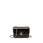 CHANEL GOLD CRUSH MINI FLAP BAG SHINY CALFSKIN BLACK GHW (MICROCHIP)