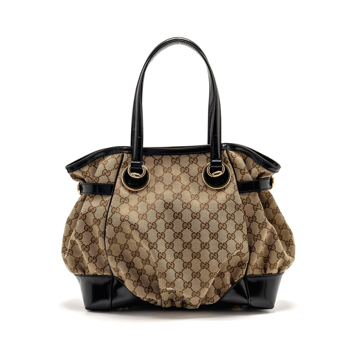 Gucci Vintage Full Moon Tote Bag GG Supreme Canvas/Patent Brown/Black GHW