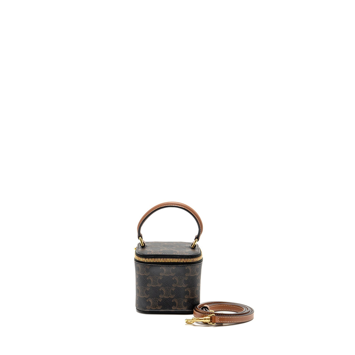Celine top handle mini vanity case with strap triomphe canvas brown GHW