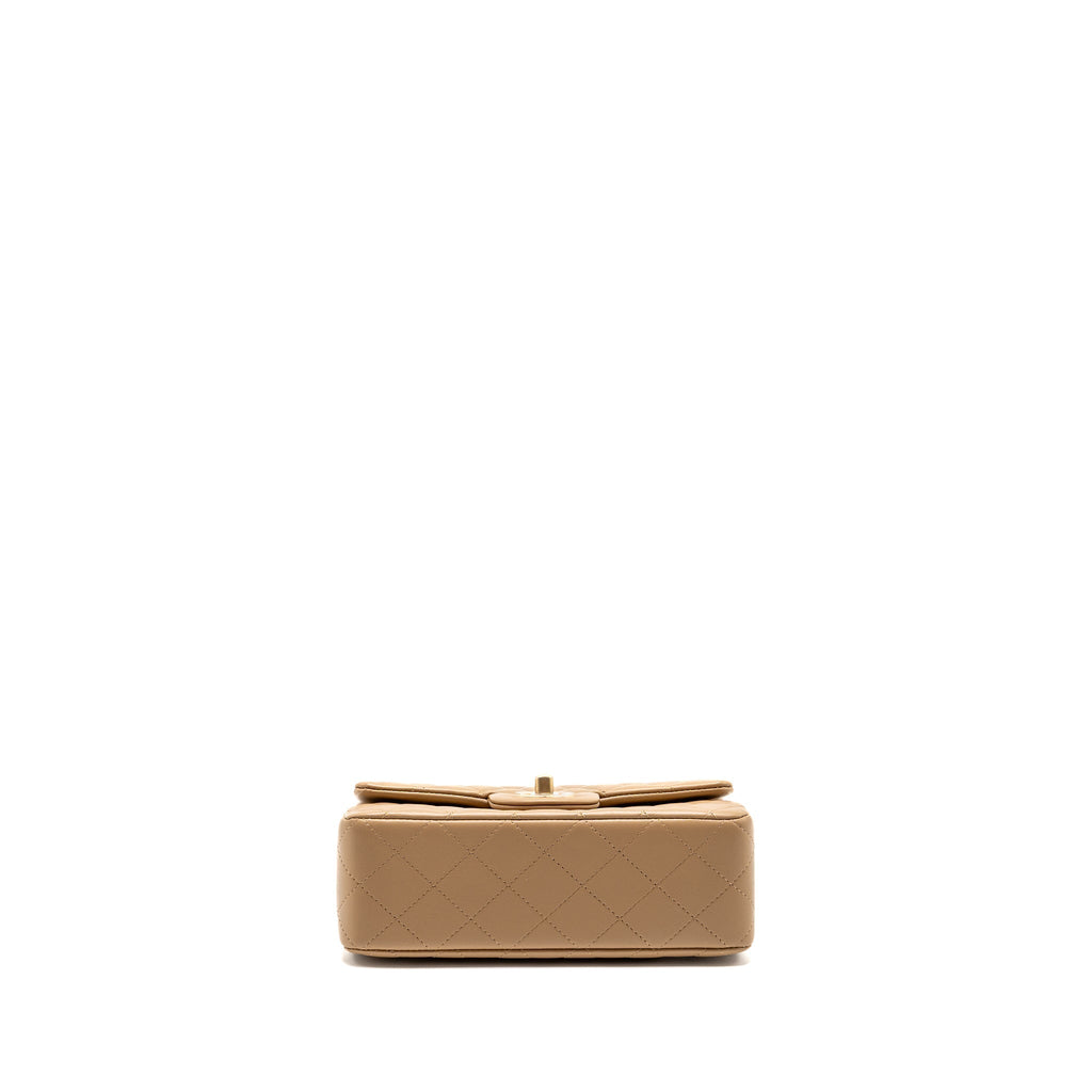 CHANEL TOP HANDLE MINI RECTANGULAR LAMBSKIN DARK BEIGE GHW (MICROCHIP)