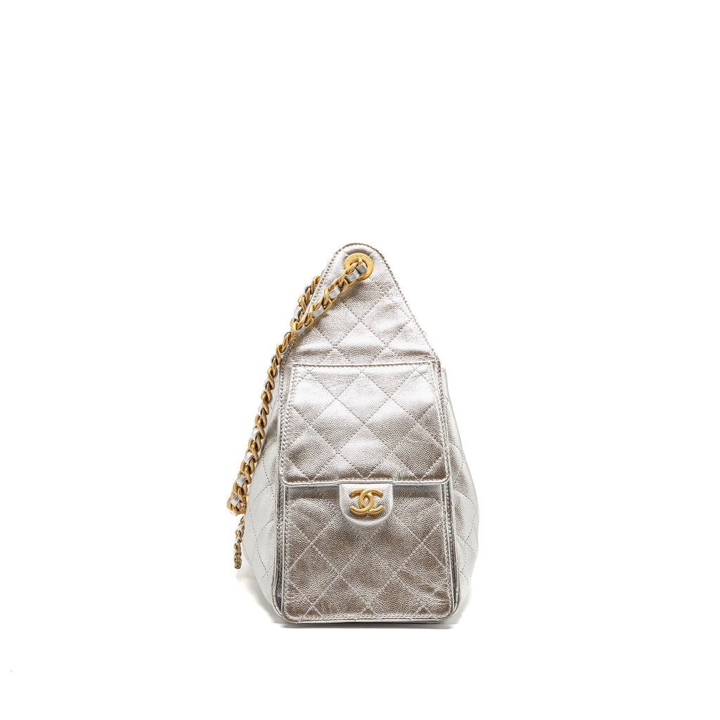 CHANEL SMALL 25 BAG CAVIAR SILVER GHW (MICROCHIP)