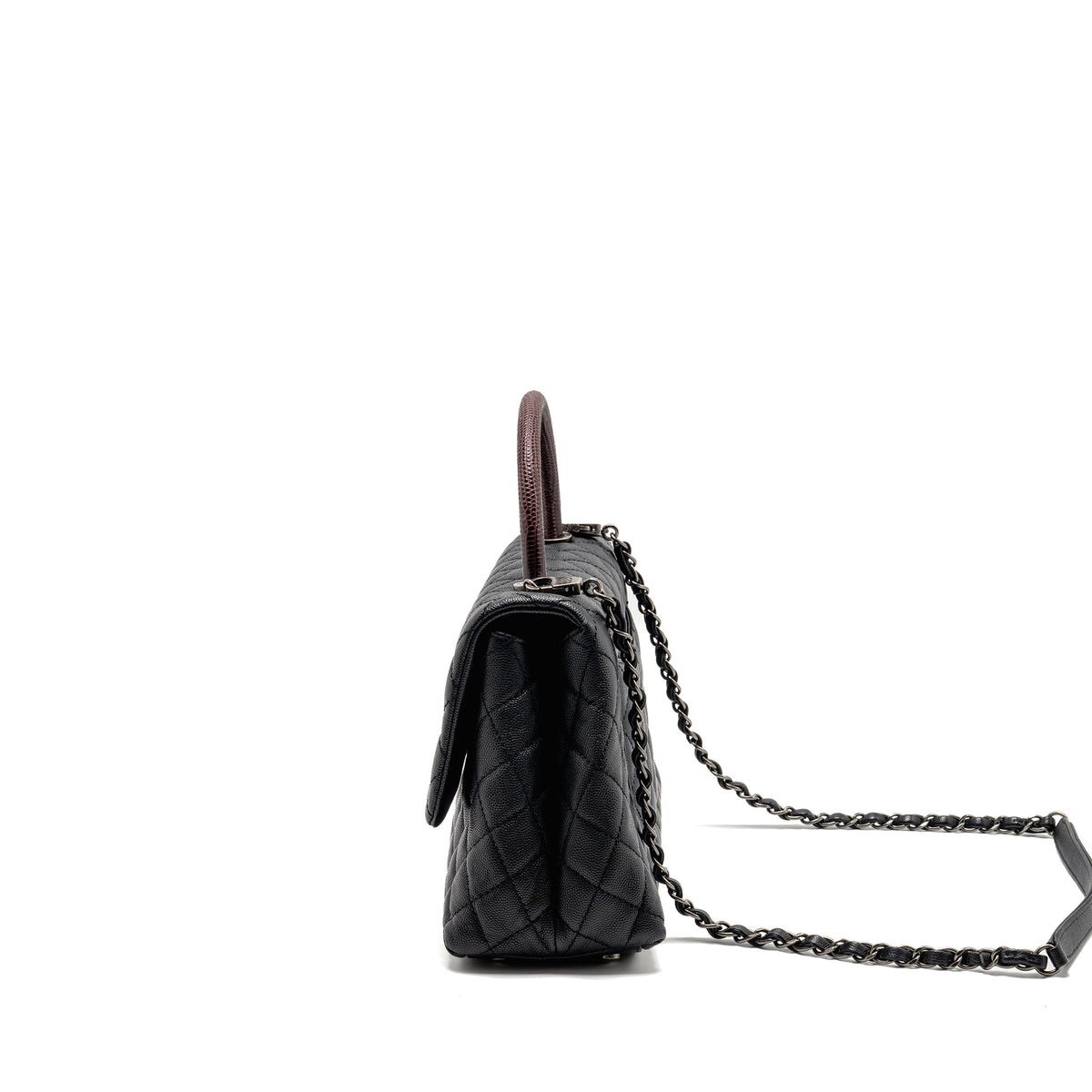 CHANEL MEDIUM COCO HANDLE FLAP BAG LIZARD EMBOSSED HANDLE CAVIAR BLACK RUTHENIUM HARDWARE