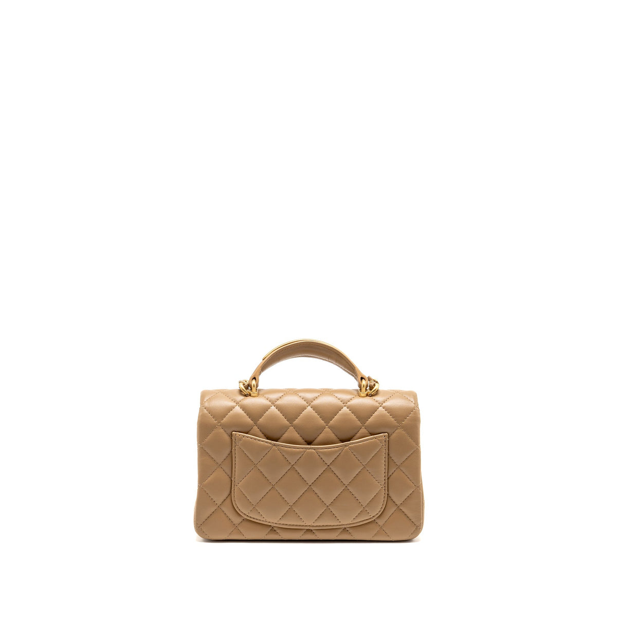 CHANEL TOP HANDLE MINI RECTANGULAR LAMBSKIN DARK BEIGE GHW (MICROCHIP)