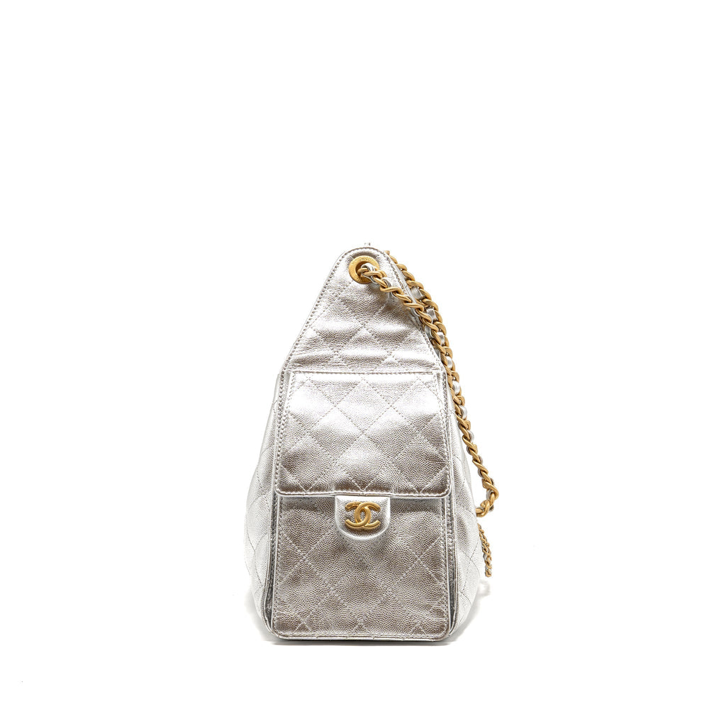 CHANEL SMALL 25 BAG CAVIAR SILVER GHW (MICROCHIP)
