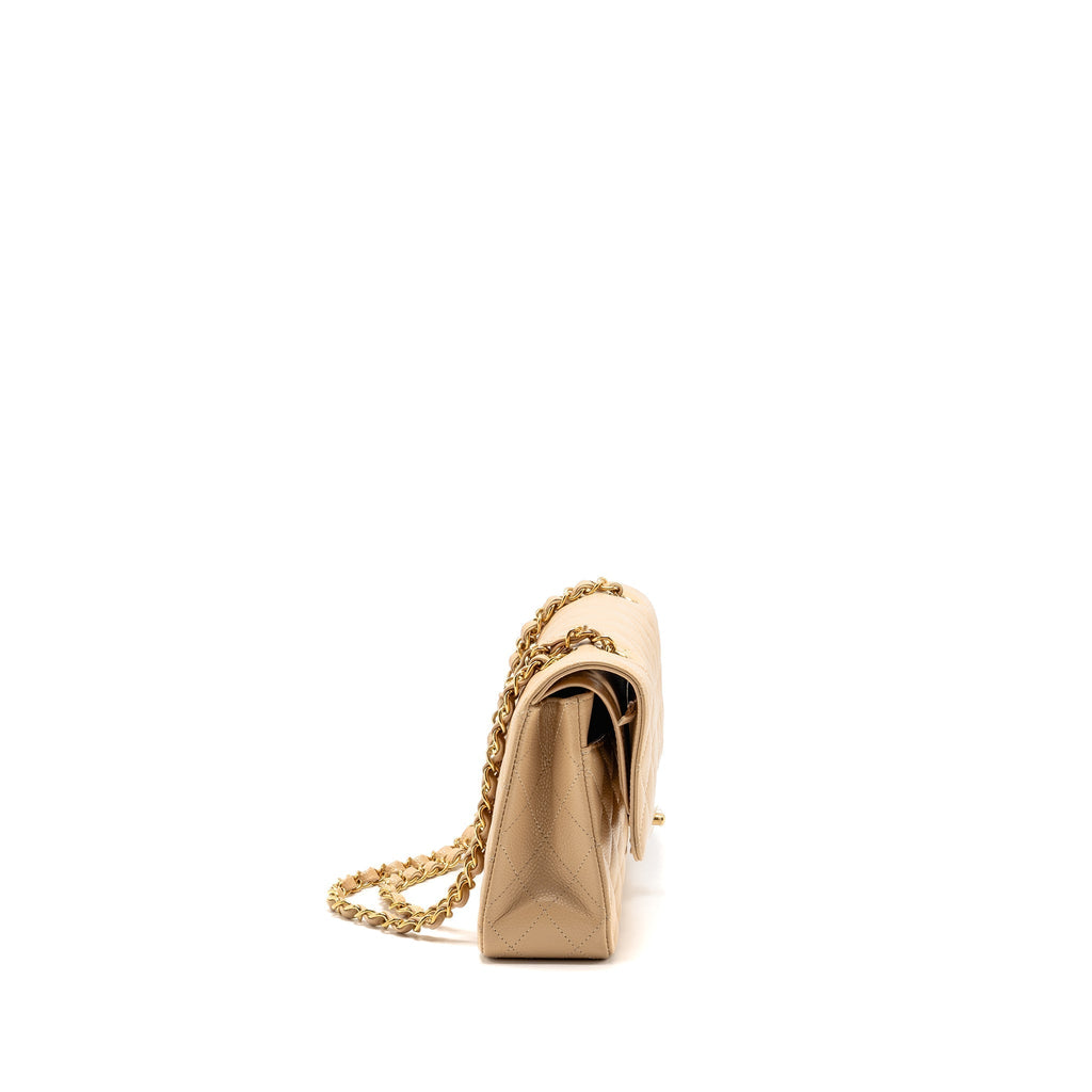 CHANEL MEDIUM CLASSIC DOUBLE FLAP BAG CAVIAR BEIGE GHW (MICROCHIP)