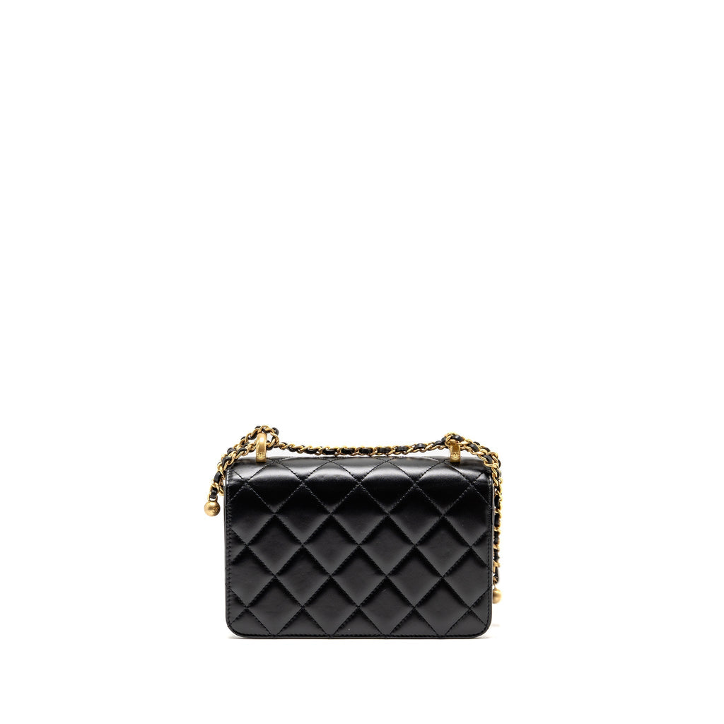 CHANEL GOLD CRUSH MINI FLAP BAG SHINY CALFSKIN BLACK GHW (MICROCHIP)
