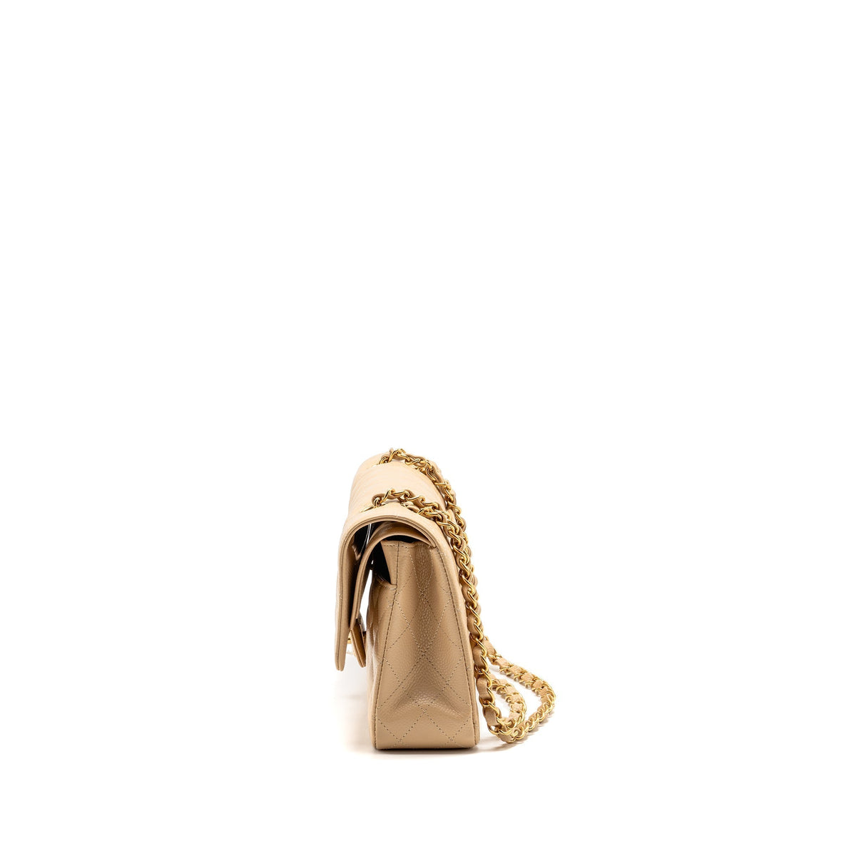 CHANEL MEDIUM CLASSIC DOUBLE FLAP BAG CAVIAR BEIGE GHW (MICROCHIP)