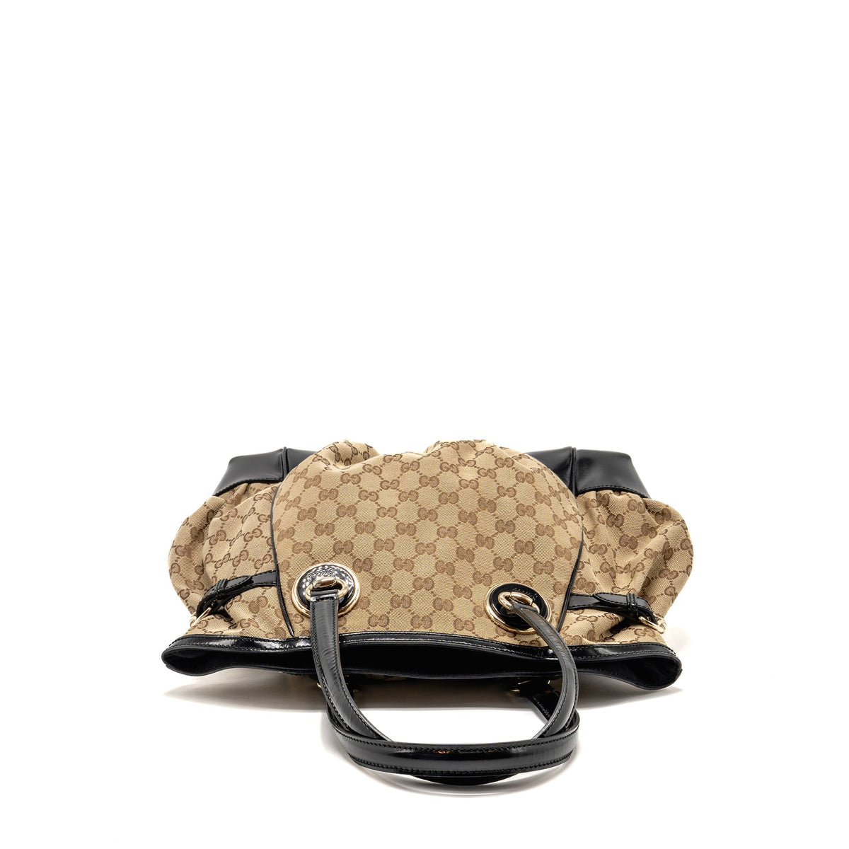 Gucci Vintage Full Moon Tote Bag GG Supreme Canvas/Patent Brown/Black GHW