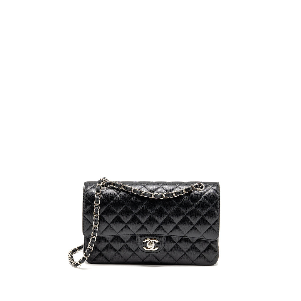 CHANEL MEDIUM CLASSIC DOUBLE FLAP BAG CAVIAR BLACK SHW