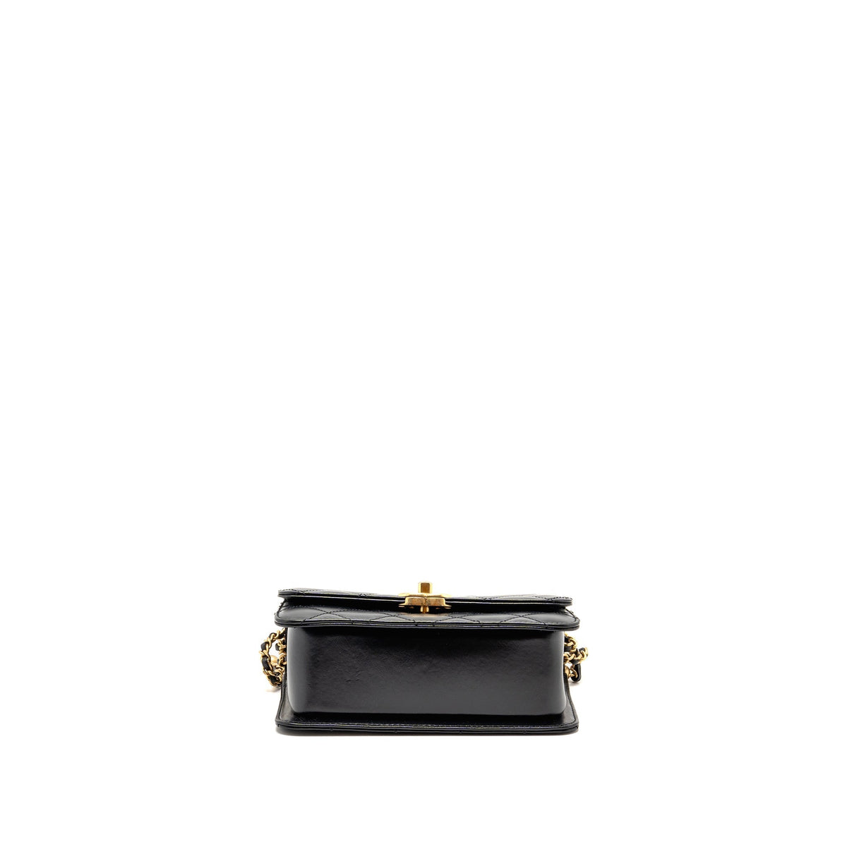 CHANEL GOLD CRUSH MINI FLAP BAG SHINY CALFSKIN BLACK GHW (MICROCHIP)