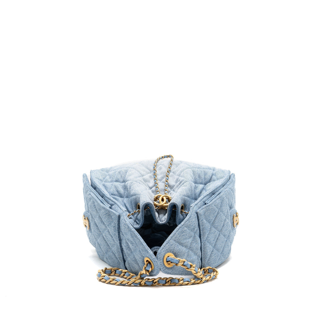 CHANEL SMALL 25 BAG WASHED DENIM LIGHT BLUE GHW (MICROCHIP)