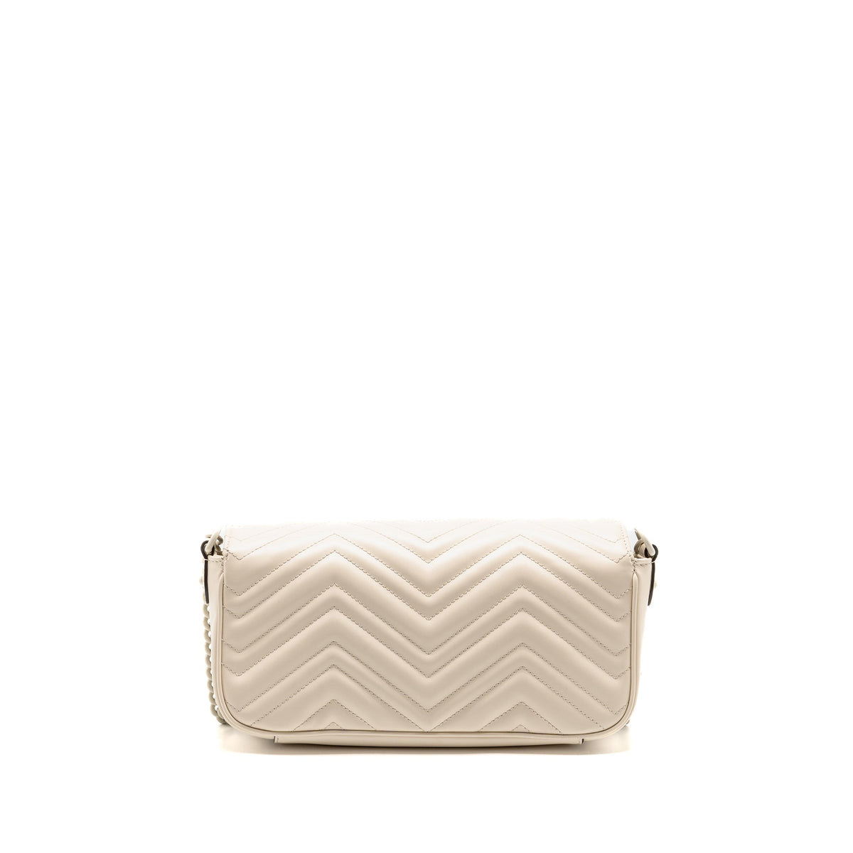GUCCI MEDIUM GG MARMONT SHOULDER BAG WHITE MATELASSE CHEVRON LEATHER WITH WHITE HARDWARE