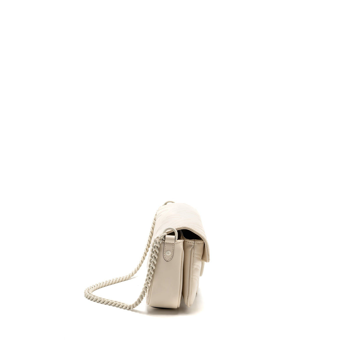 GUCCI MEDIUM GG MARMONT SHOULDER BAG WHITE MATELASSE CHEVRON LEATHER WITH WHITE HARDWARE