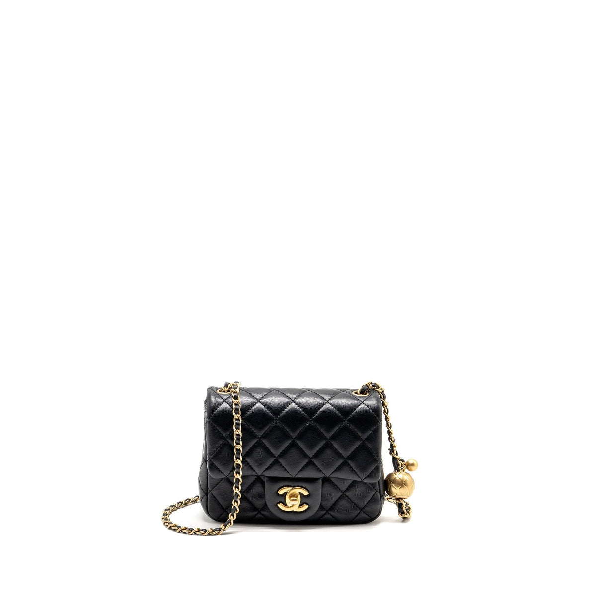 CHANEL PEARL CRUSH MINI SQUARE FLAP BAG LAMBSKIN BLACK GHW (MICROCHIP)