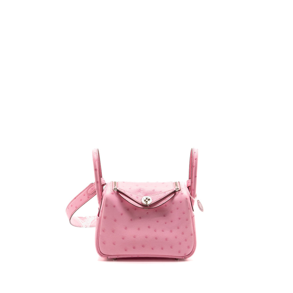 Hermes Mini Lindy Ostrich Rose Bubblegum SHW