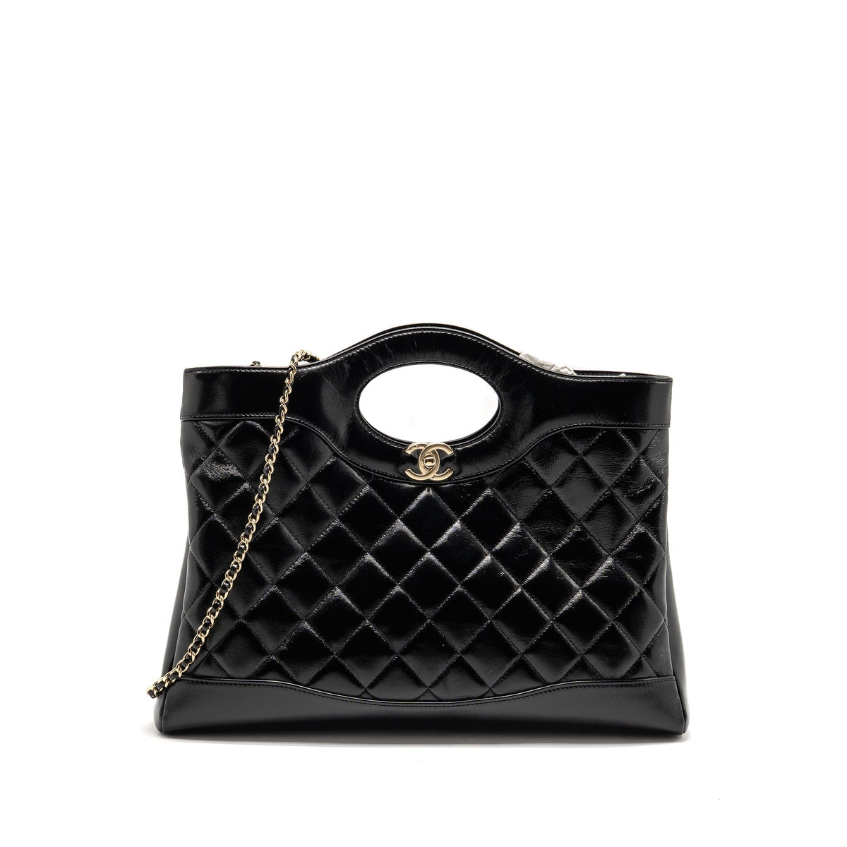 CHANEL MEDIUM 31 BAG SHINY LAMBSKIN BLACK LGHW (MICROCHIP)