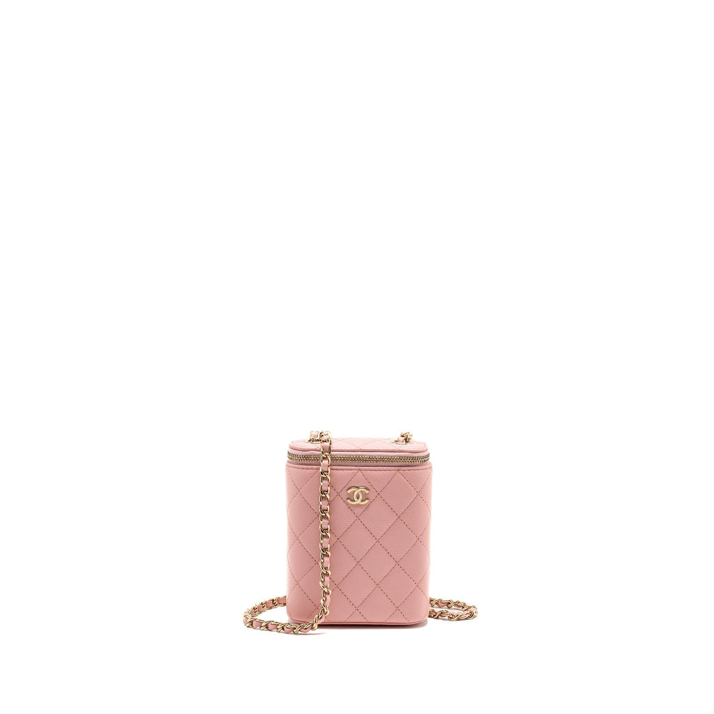Chanel mini long vanity case with chain caviar pink LGHW