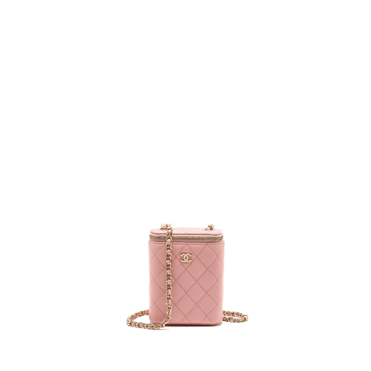 Chanel mini long vanity case with chain caviar pink LGHW