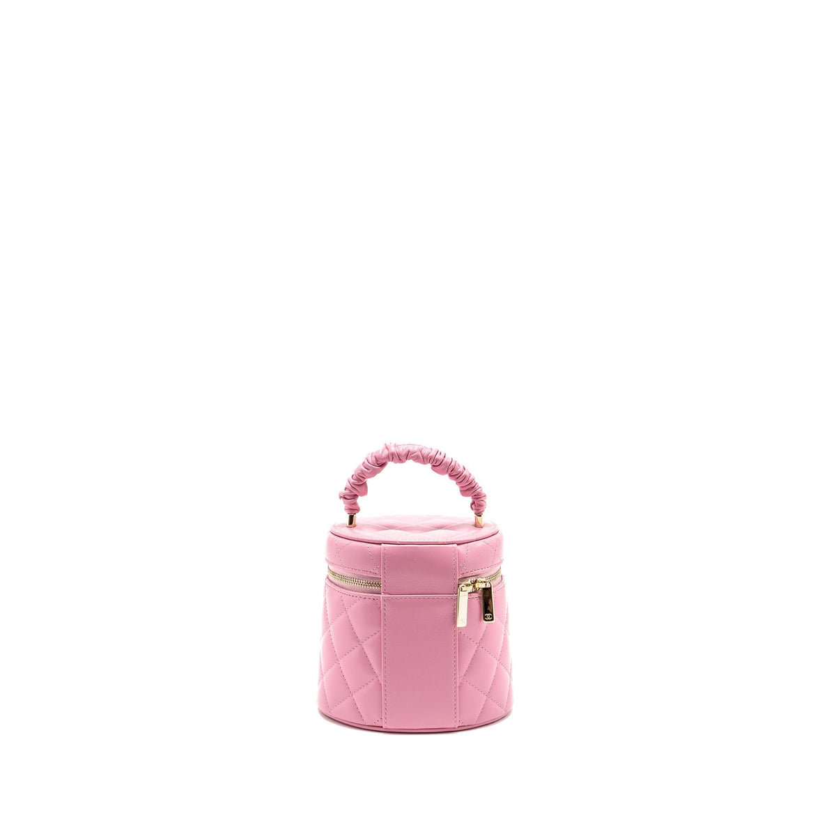 CHANEL TOP HANDLE ROUND VANITY CASE LAMBSKIN PINK LGHW