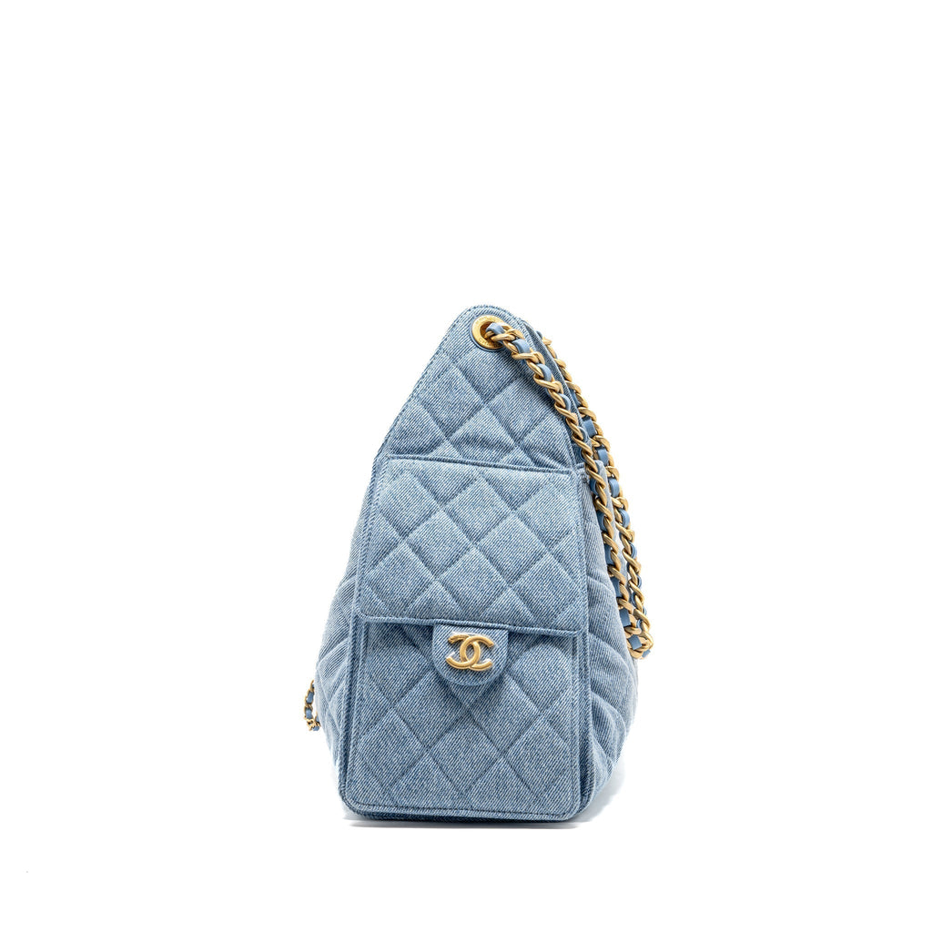 CHANEL SMALL 25 BAG WASHED DENIM LIGHT BLUE GHW (MICROCHIP)