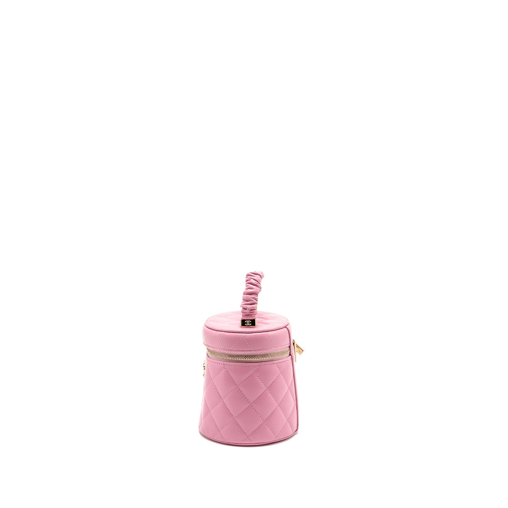 CHANEL TOP HANDLE ROUND VANITY CASE LAMBSKIN PINK LGHW