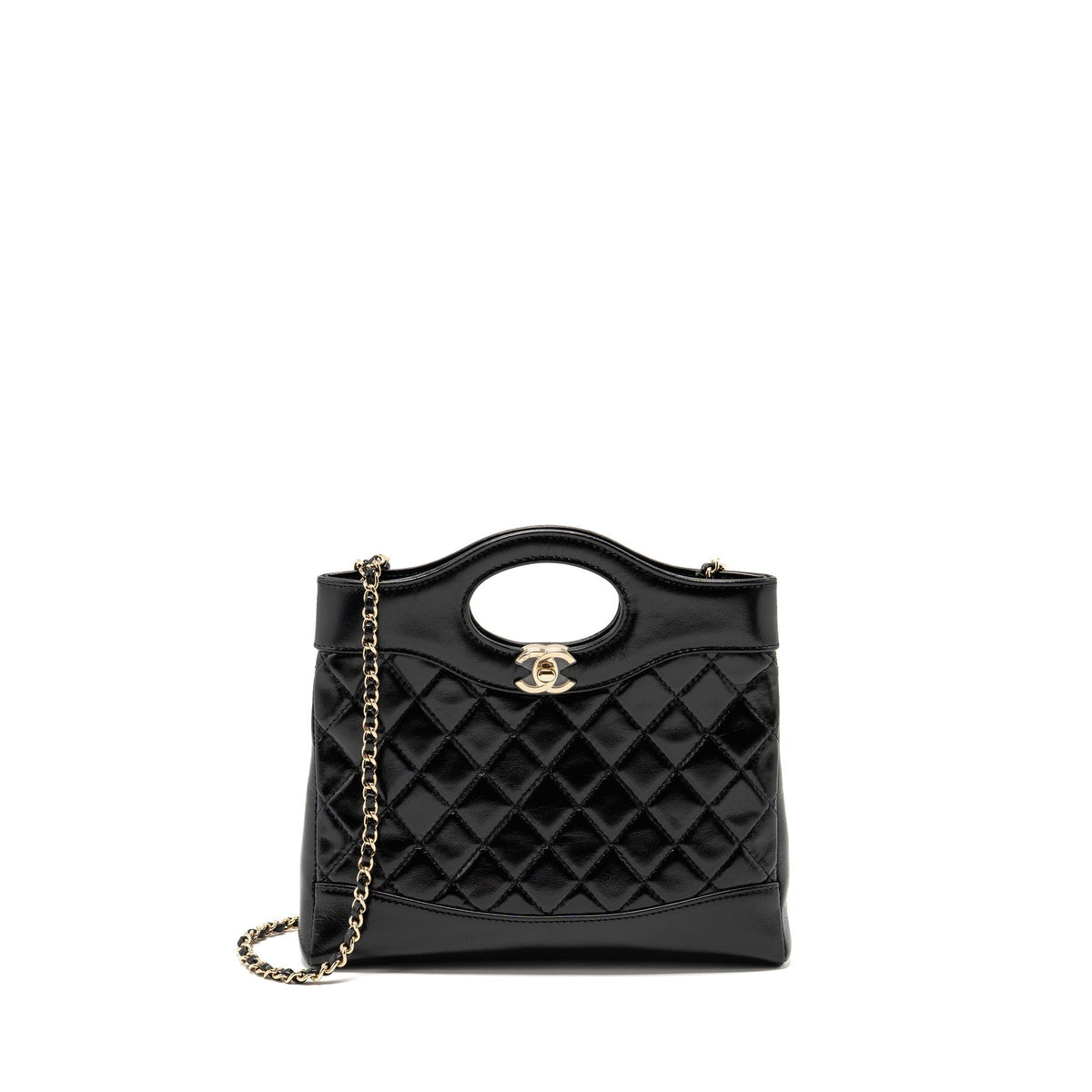 CHANEL MINI 31 BAG SHINY LAMBSKIN BLACK LGHW (MICROCHIP)