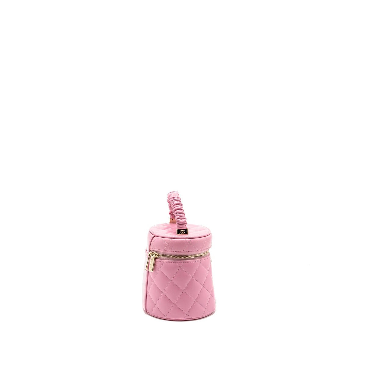 CHANEL TOP HANDLE ROUND VANITY CASE LAMBSKIN PINK LGHW