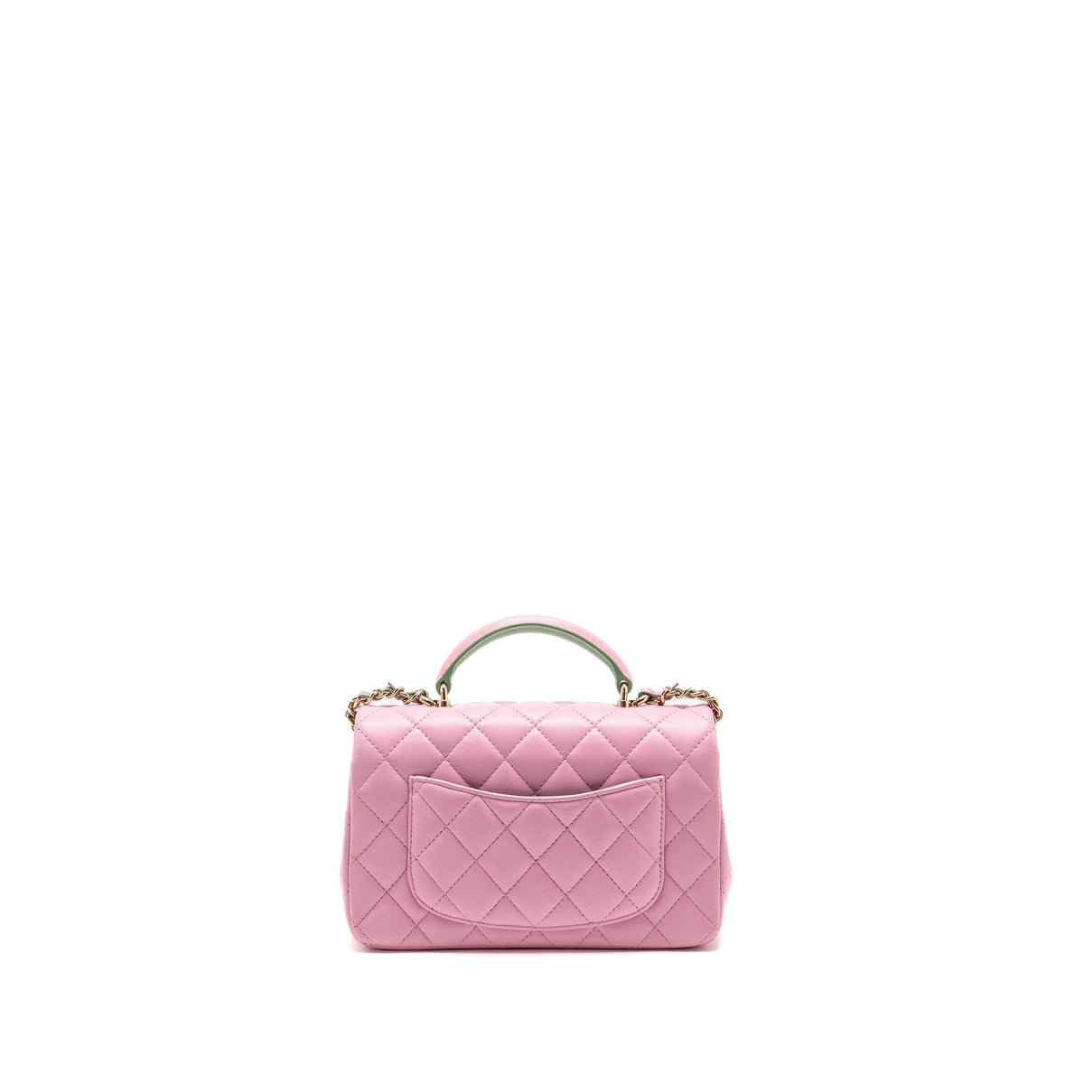Chanel Top Handle Mini Rectangular Flap Bag Lambskin pink / Light Green LGHW (Microchip)