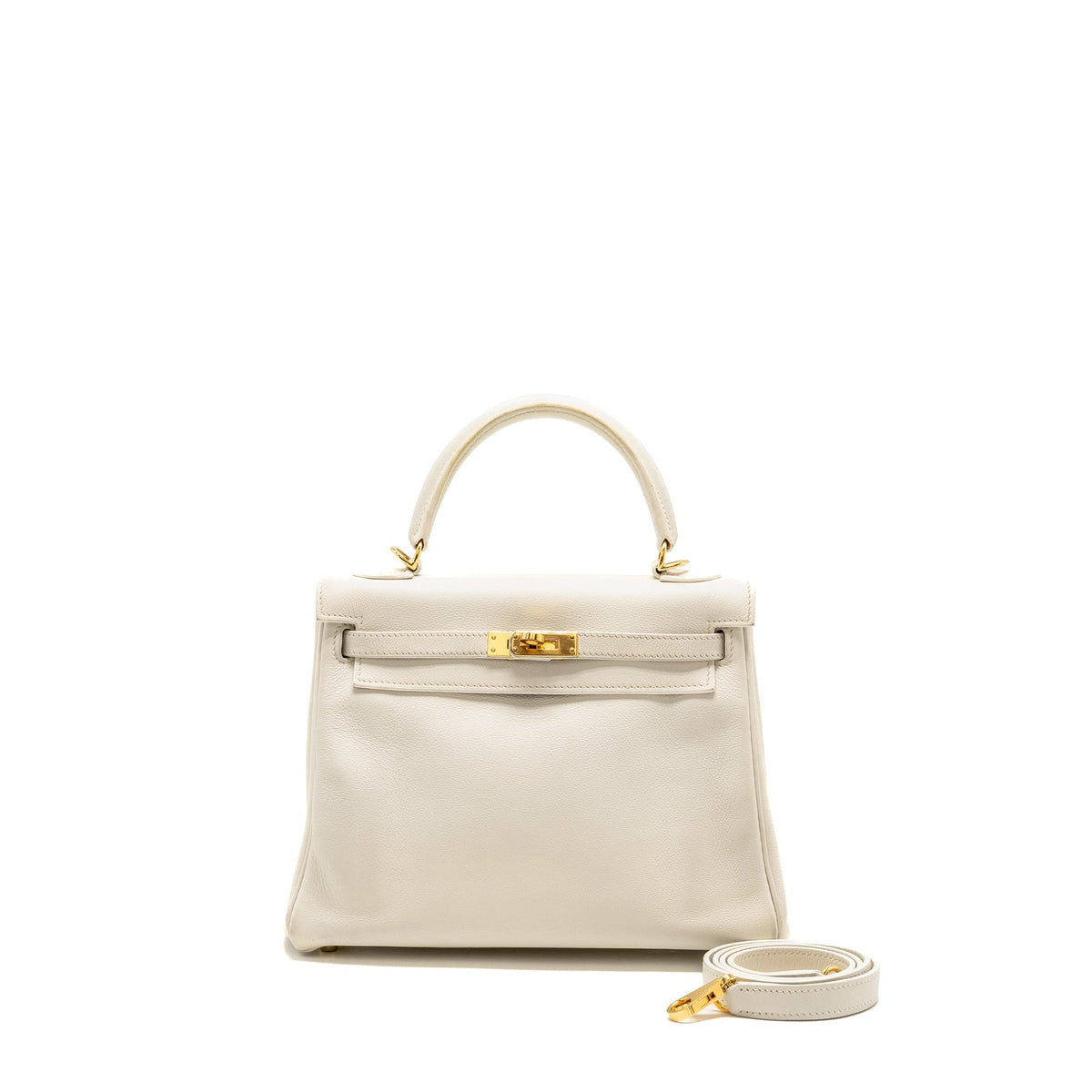 HERMES KELLY 25 EVERCOLOR BLANC GHW