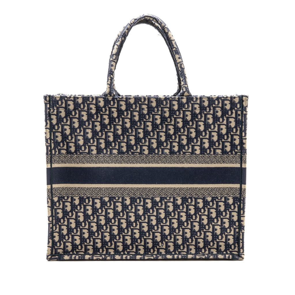 DIOR LARGE BOOK TOTE BLUE DIOR OBLIQUE EMBROIDERY