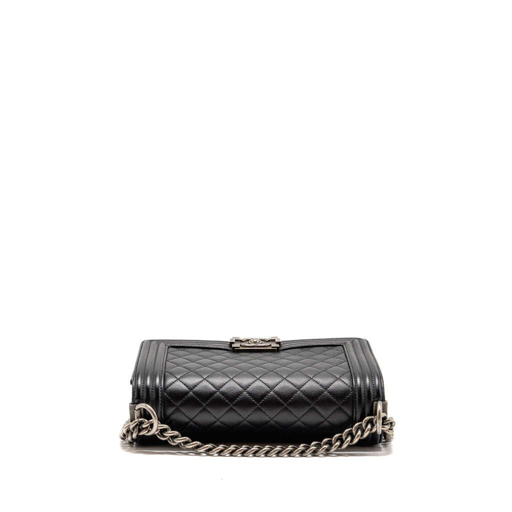 CHANEL MEDIUM BOY BAG CAVIAR BLACK RUTHENIUM SILVER HARDWARE