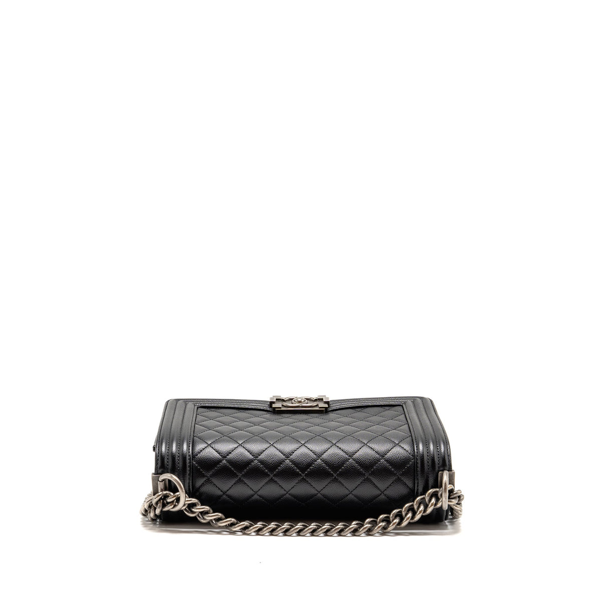 CHANEL MEDIUM BOY BAG CAVIAR BLACK RUTHENIUM SILVER HARDWARE