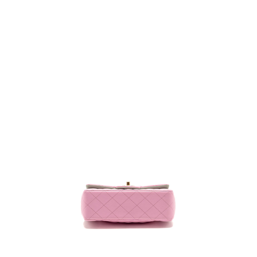 Chanel Top Handle Mini Rectangular Flap Bag Lambskin pink / Light Green LGHW (Microchip)