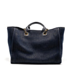 CHANEL LARGE DEAUVILLE TOTE SHOPPING BAG DENIM/LEATHER NAVY BLUE/GOLD GHW