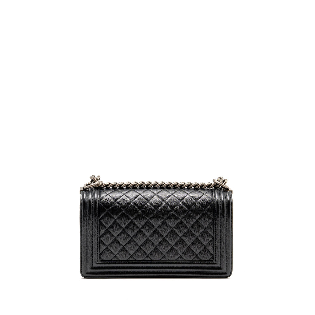 CHANEL MEDIUM BOY BAG CAVIAR BLACK RUTHENIUM SILVER HARDWARE