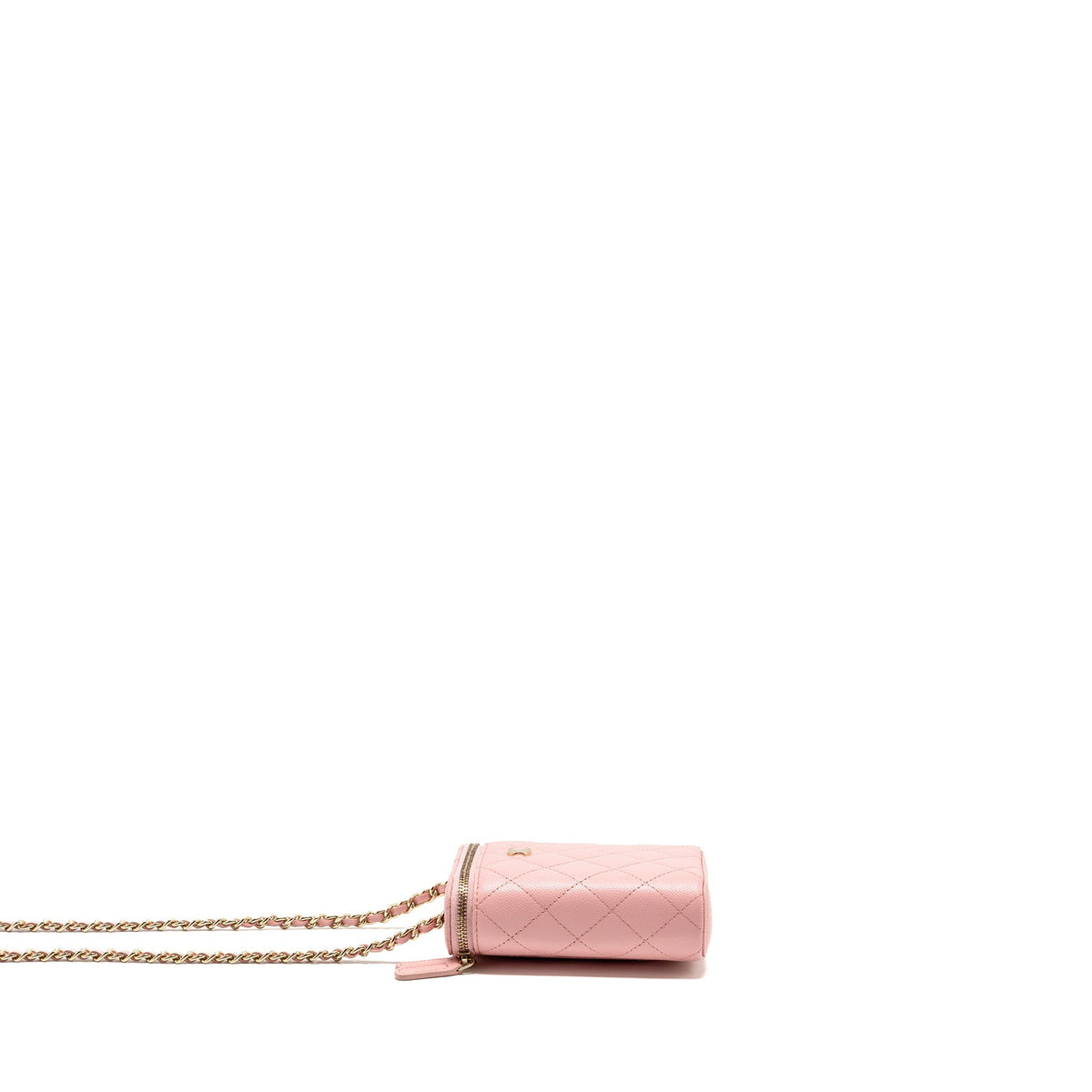 Chanel mini long vanity case with chain caviar pink LGHW