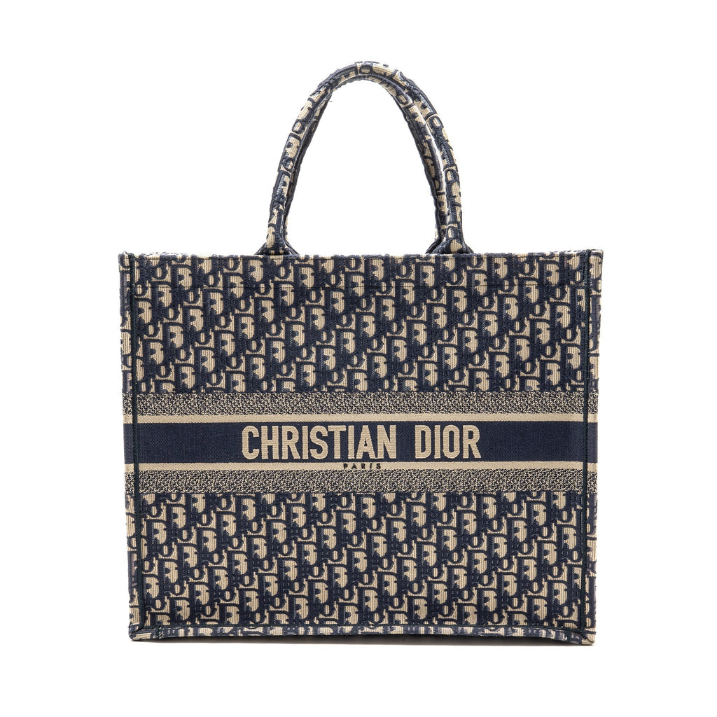 DIOR LARGE BOOK TOTE BLUE DIOR OBLIQUE EMBROIDERY
