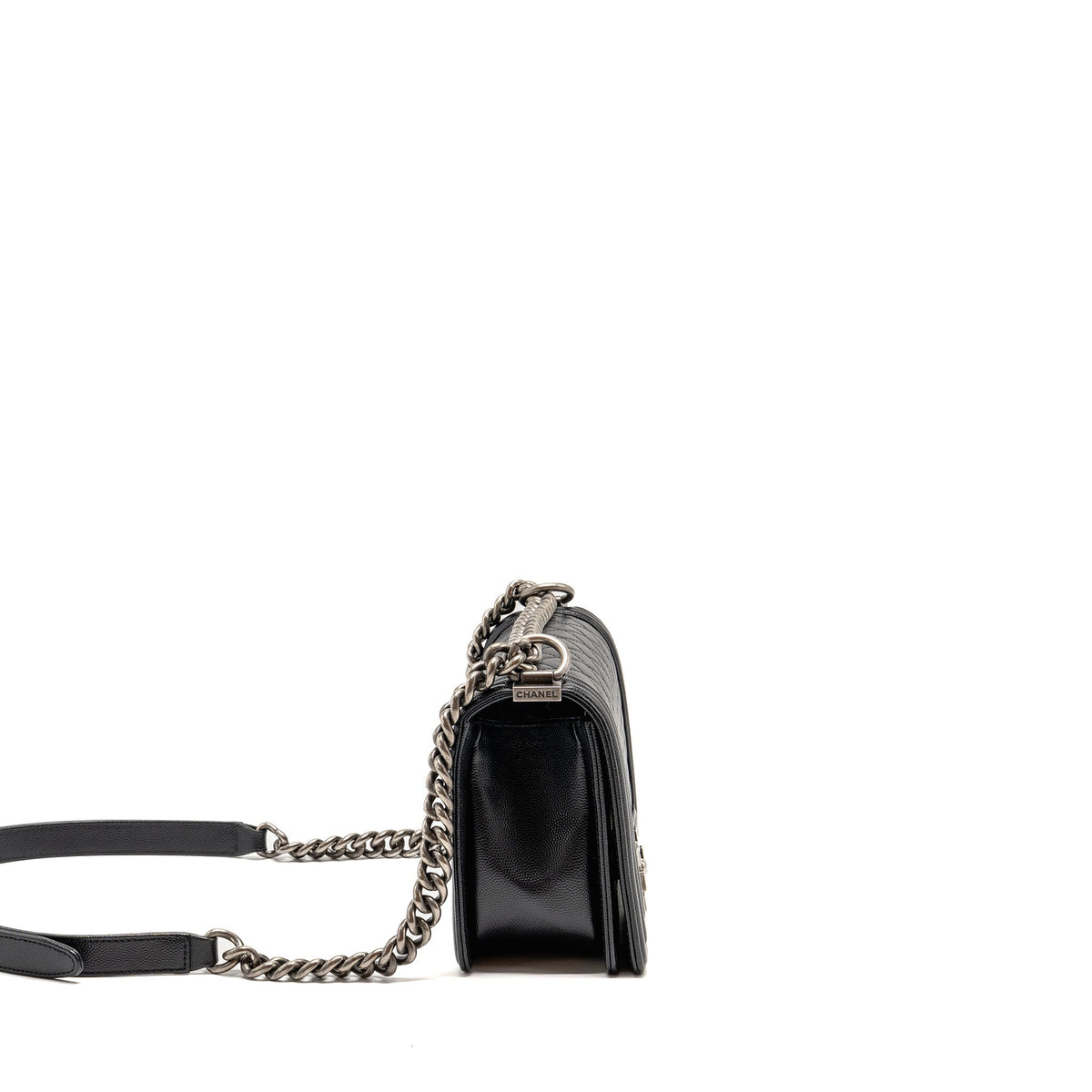 CHANEL MEDIUM BOY BAG CAVIAR BLACK RUTHENIUM SILVER HARDWARE