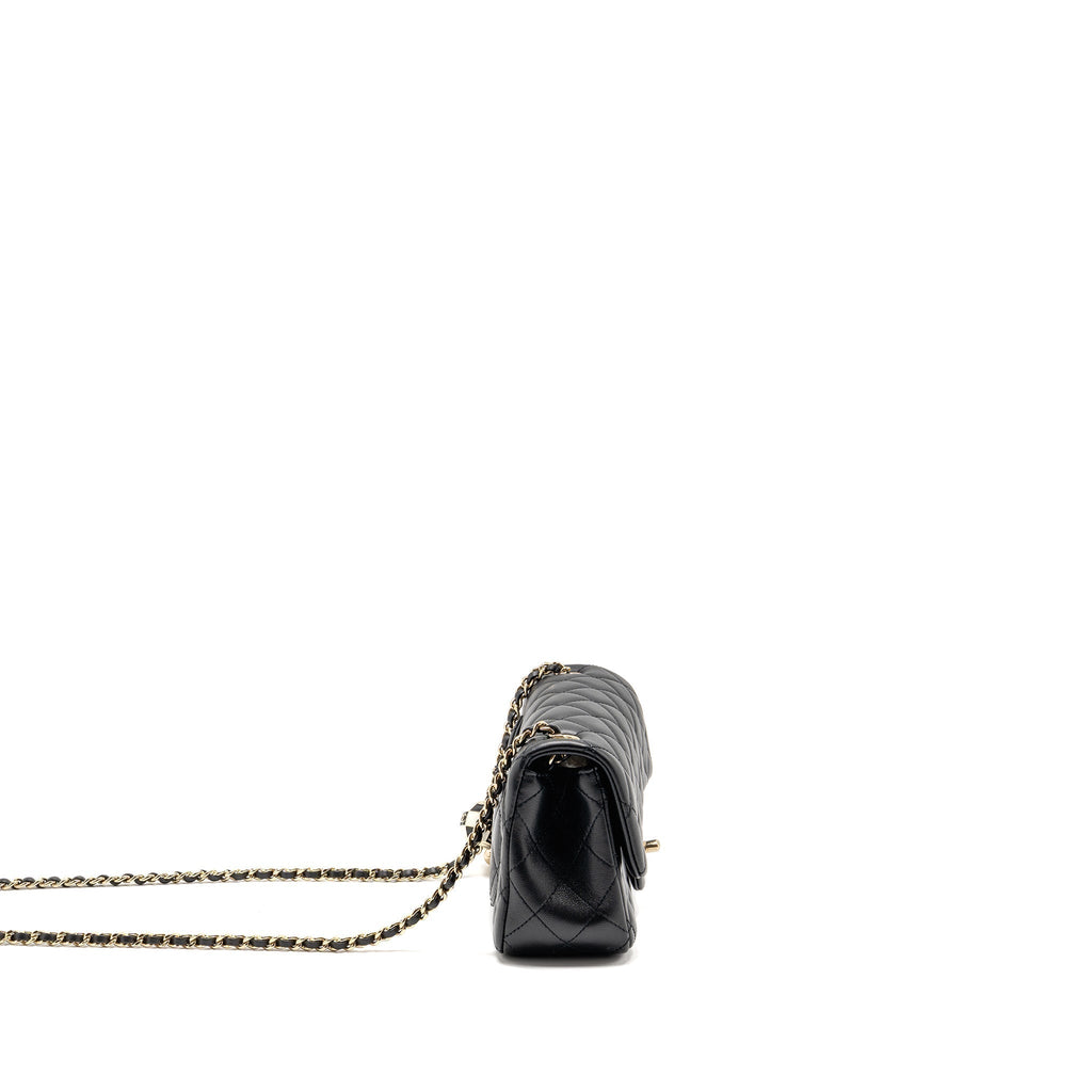CHANEL PEARL CRUSH MINI RECTANGULAR LAMBSKIN BLACK LGHW (MICROCHIP)