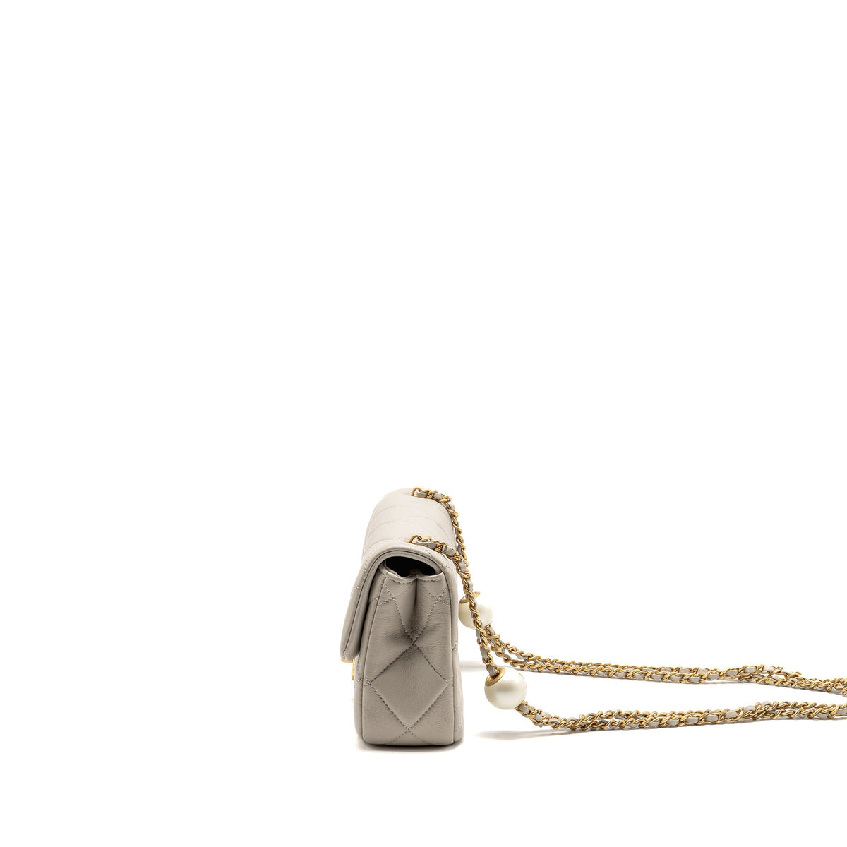 Chanel 24s pearl adjustable chain rectangular flap bag lambskin light grey GHW (microchip)