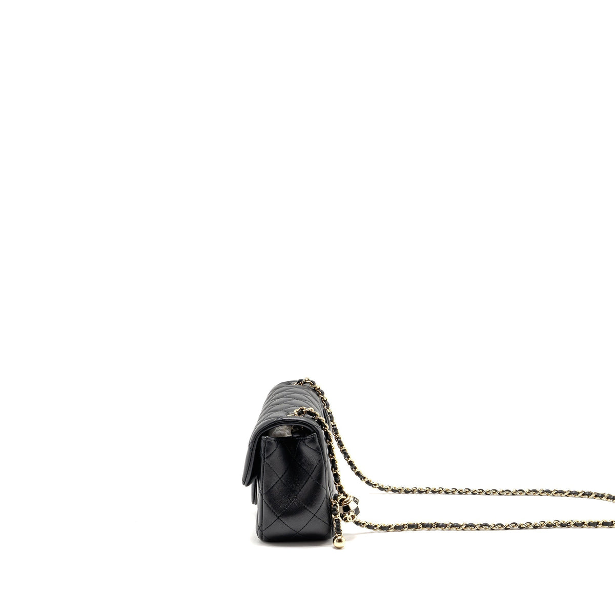 CHANEL PEARL CRUSH MINI RECTANGULAR LAMBSKIN BLACK LGHW (MICROCHIP)