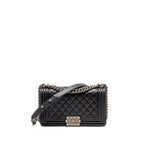 CHANEL MEDIUM BOY BAG CAVIAR BLACK RUTHENIUM SILVER HARDWARE