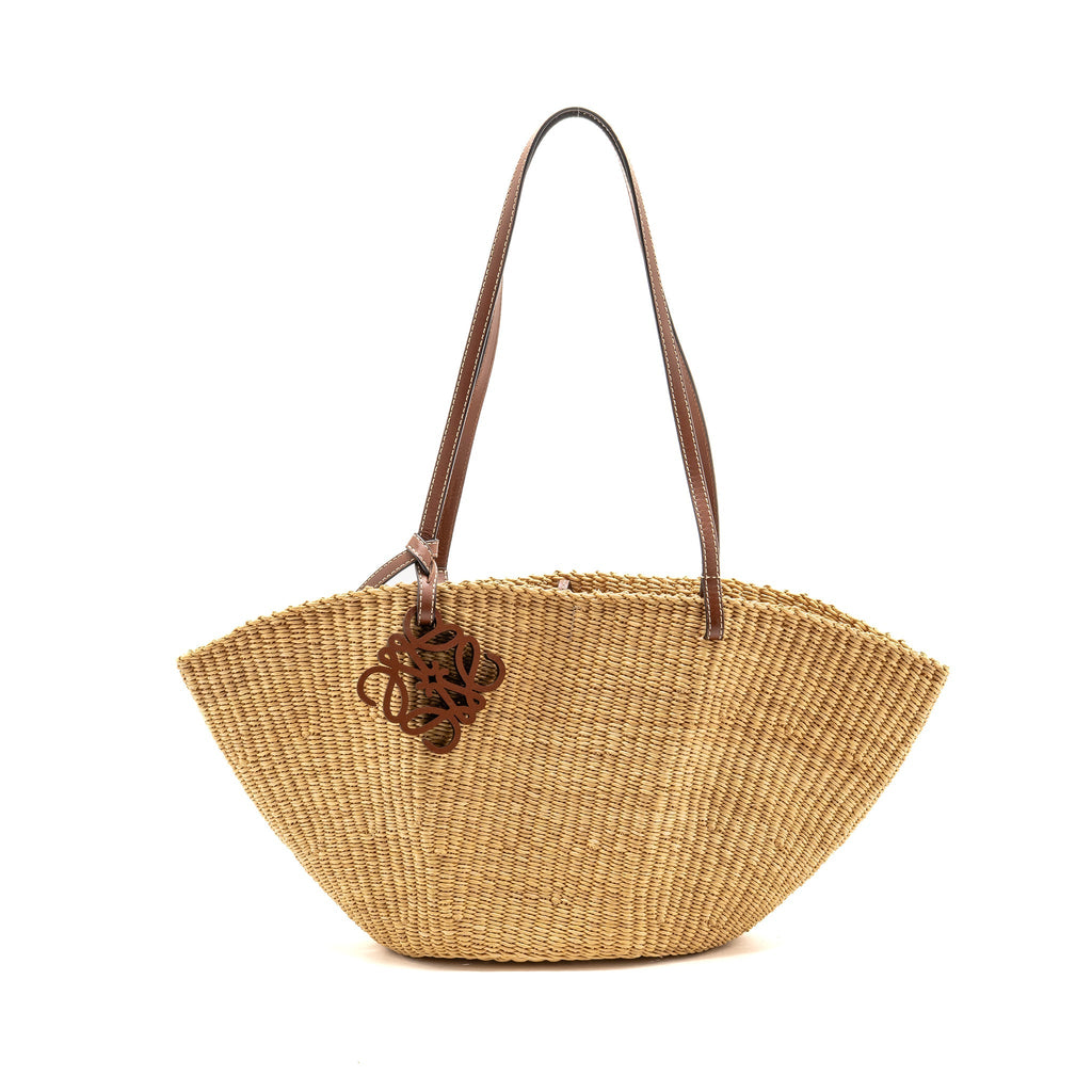Loewe Anagram Shell Basket Tote Bag Raffia/Leather Brown/beige