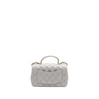 CHANEL TOP HANDLE MINI RECTANGULAR FLAP BAG LAMBSKIN LIGHT GREY LGHW (MICROCHIP)