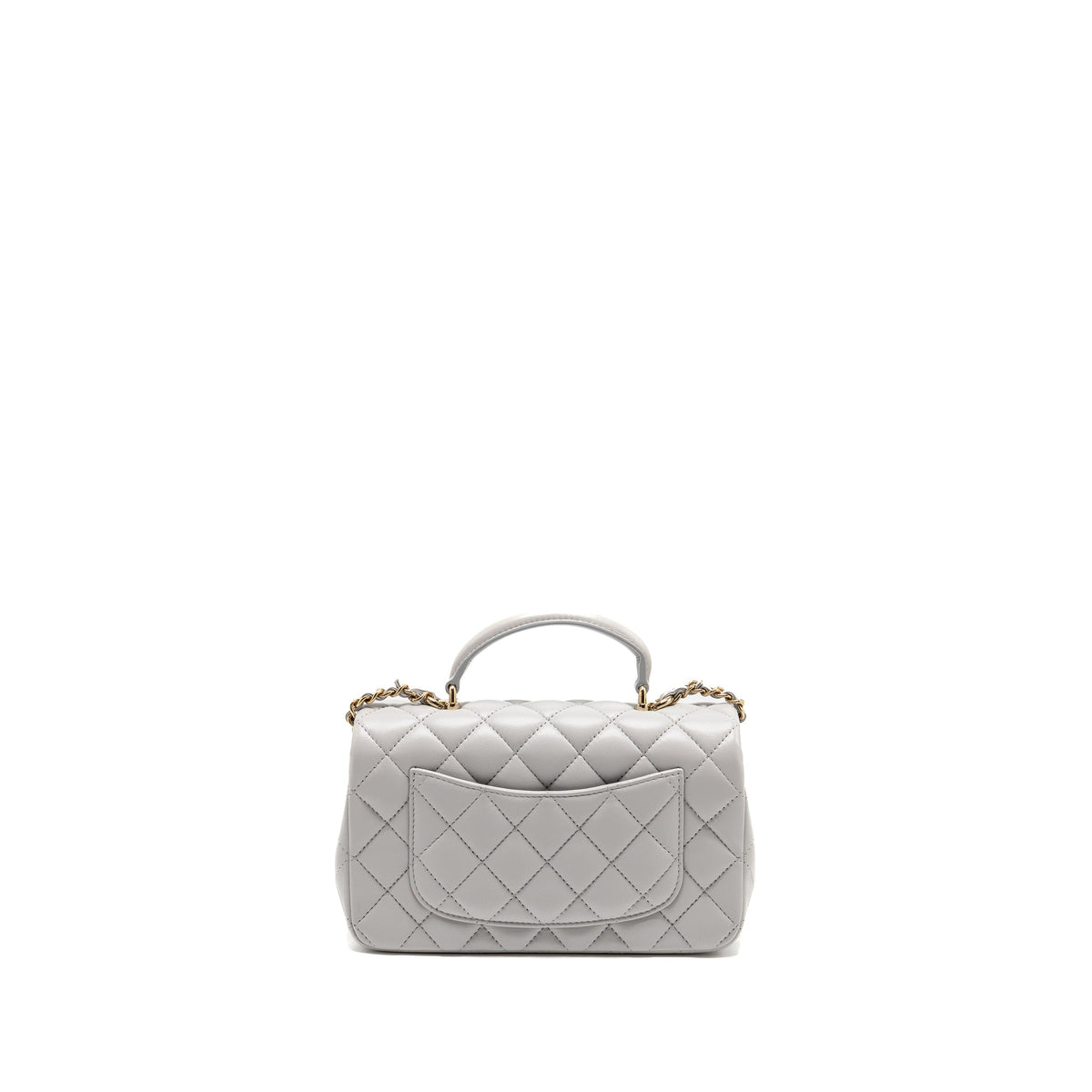 CHANEL TOP HANDLE MINI RECTANGULAR FLAP BAG LAMBSKIN LIGHT GREY LGHW (MICROCHIP)